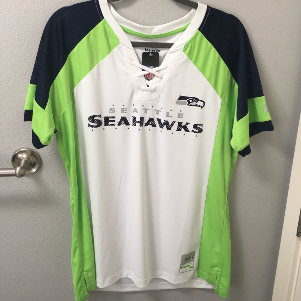 🆕 Majestic Seahawks Rhinestone Shirt Size L